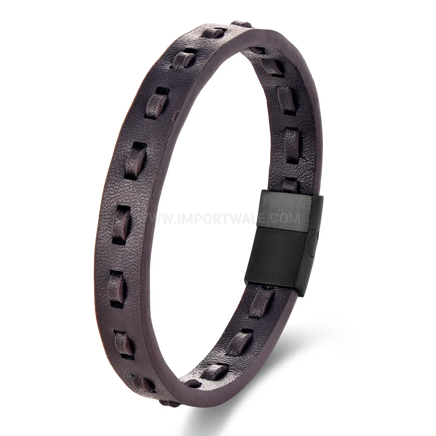 Elegant Dual Layer Woven Leather Cord Wristband with Magnetic Closure