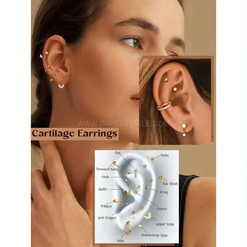 Trendy Stainless Steel Rhinestone Multi Element Body Piercing Stud Set