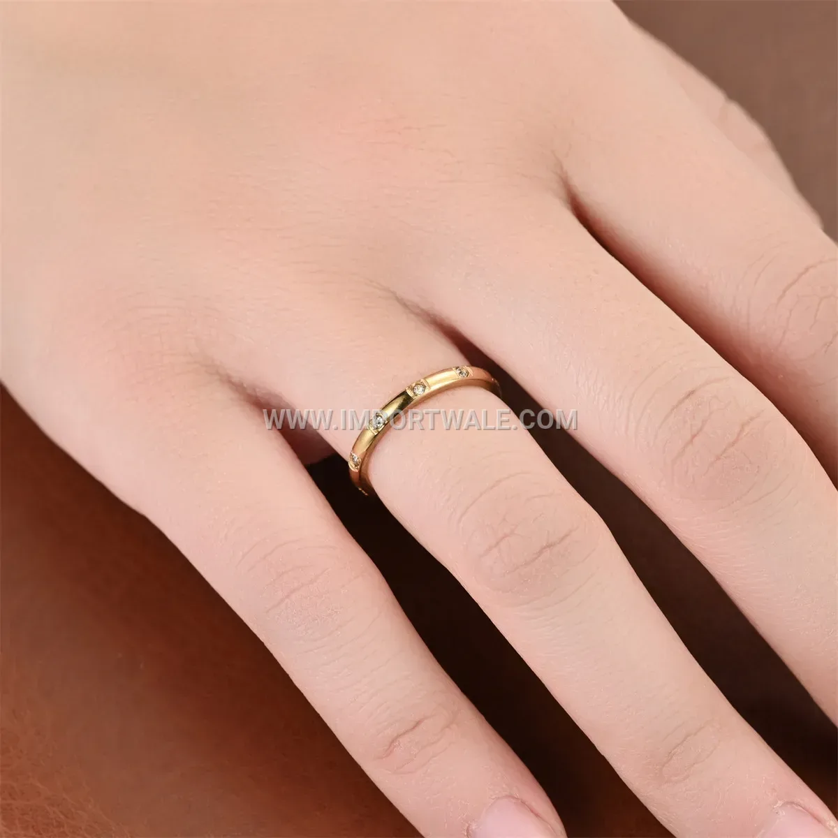 Slim Rhinestone Inlaid Stainless Steel Ring