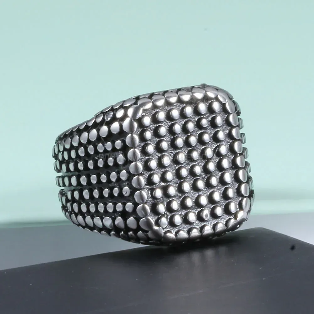 Designer Square Rivet Accent Stainless Steel Statement Band Ring