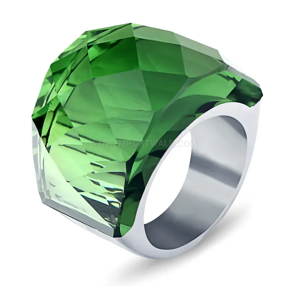 Modern Vintage Rhinestone Stainless Steel Statement Band Ring 17mm