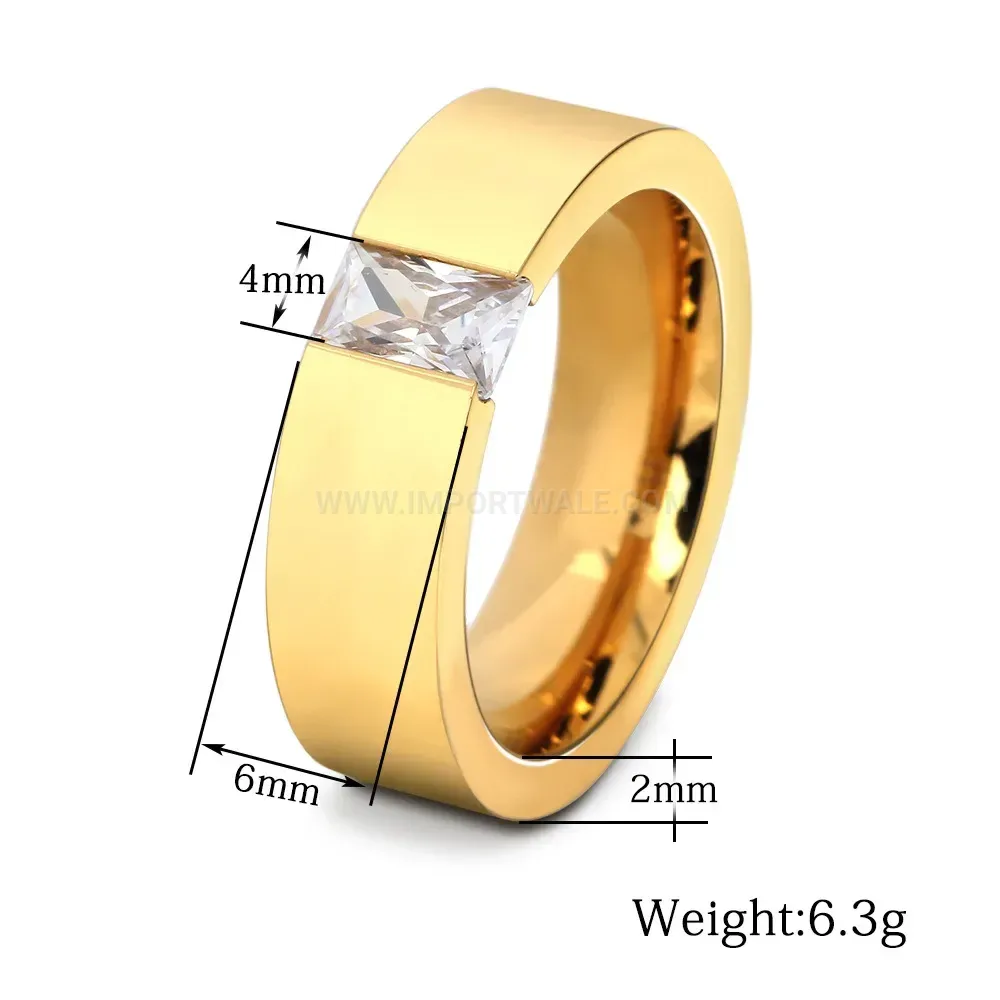Designer Minimalist Smooth Stainless Steel Band Ring Accented with Zircon