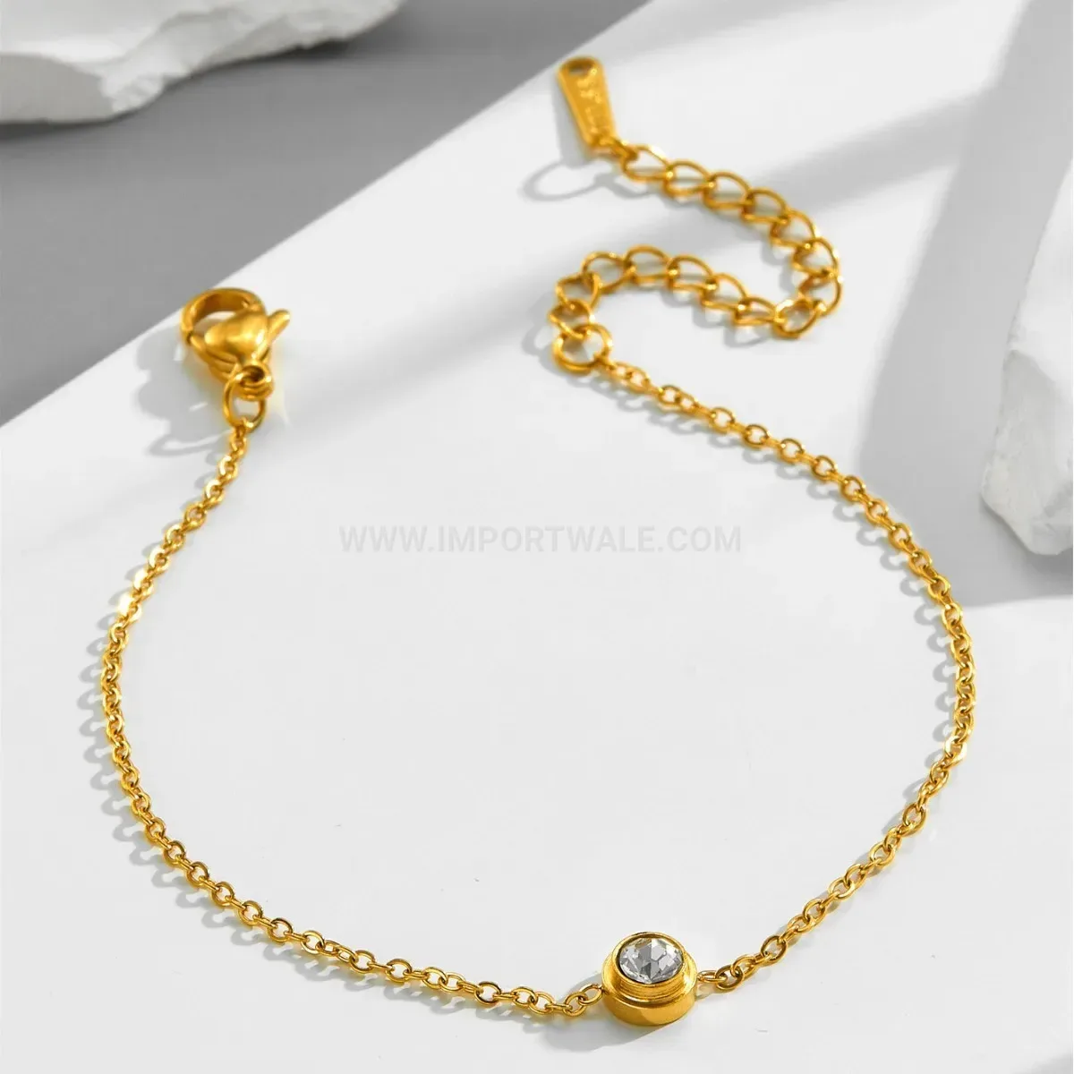 Trendy Minimalist Single Solitaire Crystal Titanium Steel Chain Bracelet