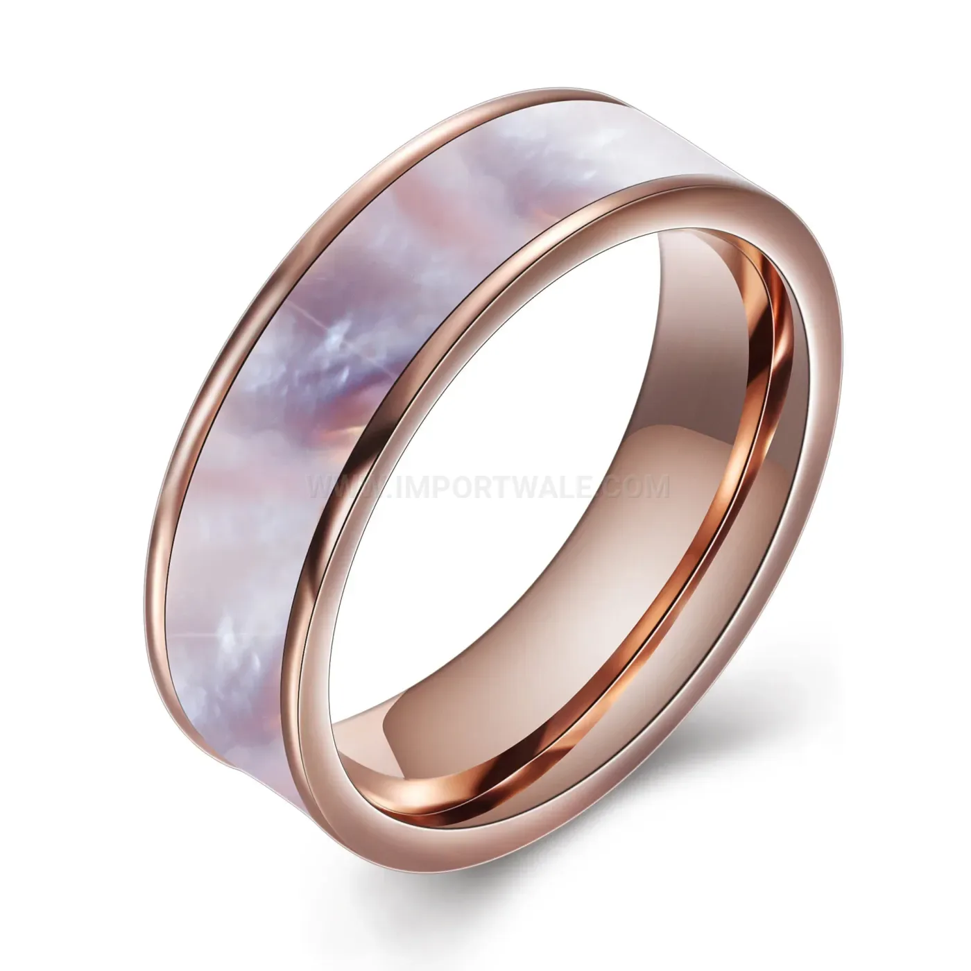 Premium Shell Inlaid Stainless Steel Band Ring 6mm