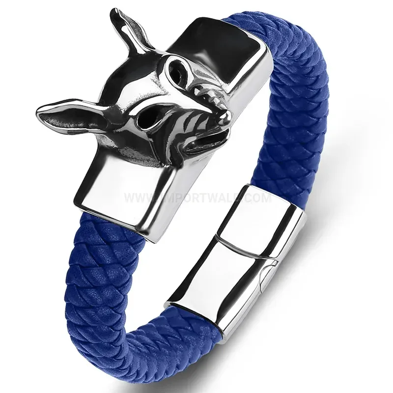 Chic Fox Charm Genuine Leather Stainless Steel Men Bracelet