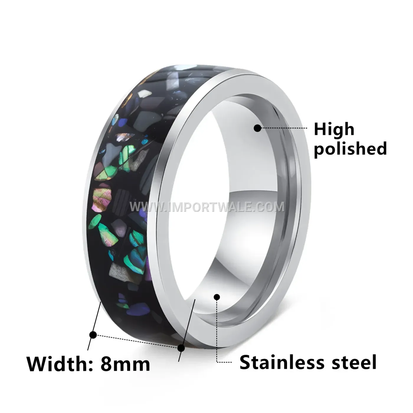 Stainless Steel Band Ring with Inlaid Imitation Shell