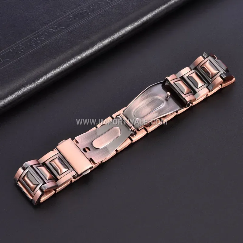 Retro Three-Row Alloy Bracelet with Raised Texture and Watch Clasp
