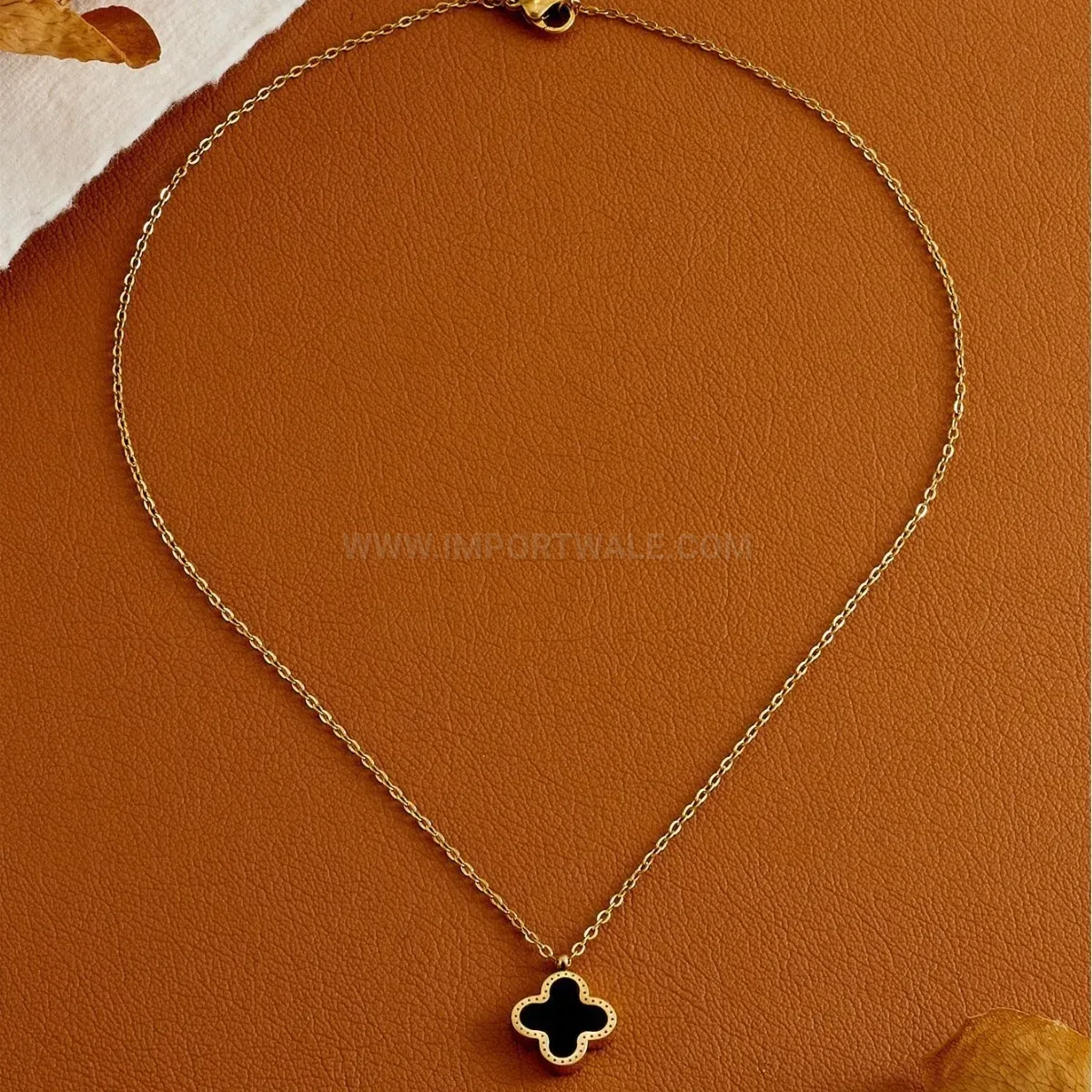 Designer Gold Double-Sided Four-Leaf Clover Stainless Steel Pendant Necklace