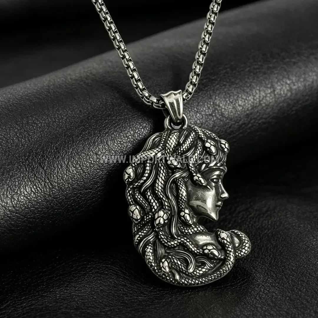 Stainless Steel Medusa Head Pendant Necklace for Men