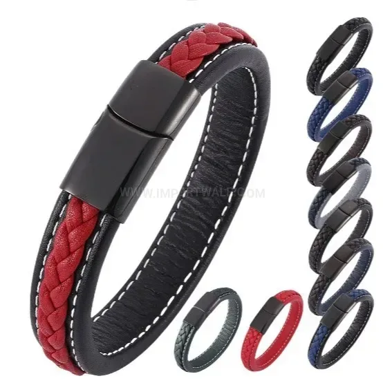 Woven Leather Bracelet featuring Stainless Steel Magnetic Lock