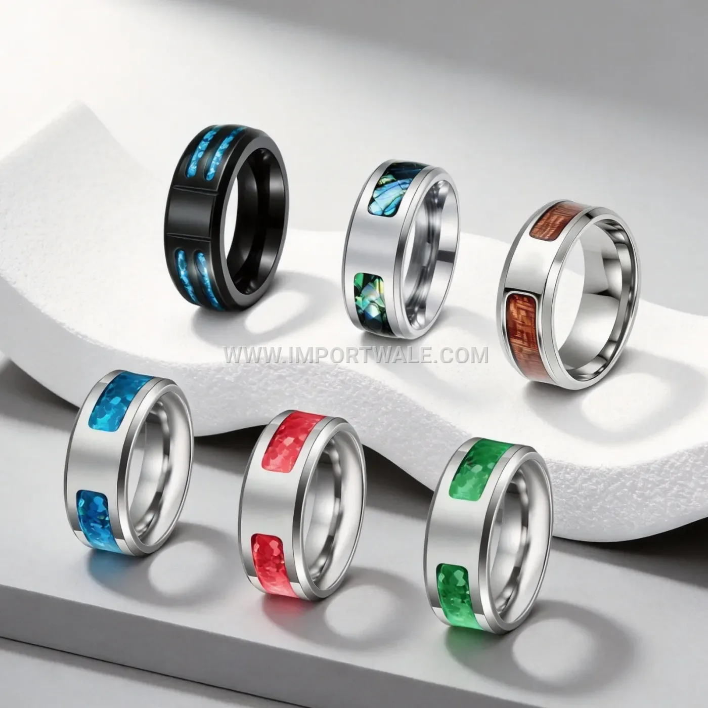 Men Cross Detail Opal Stainless Steel Band Ring