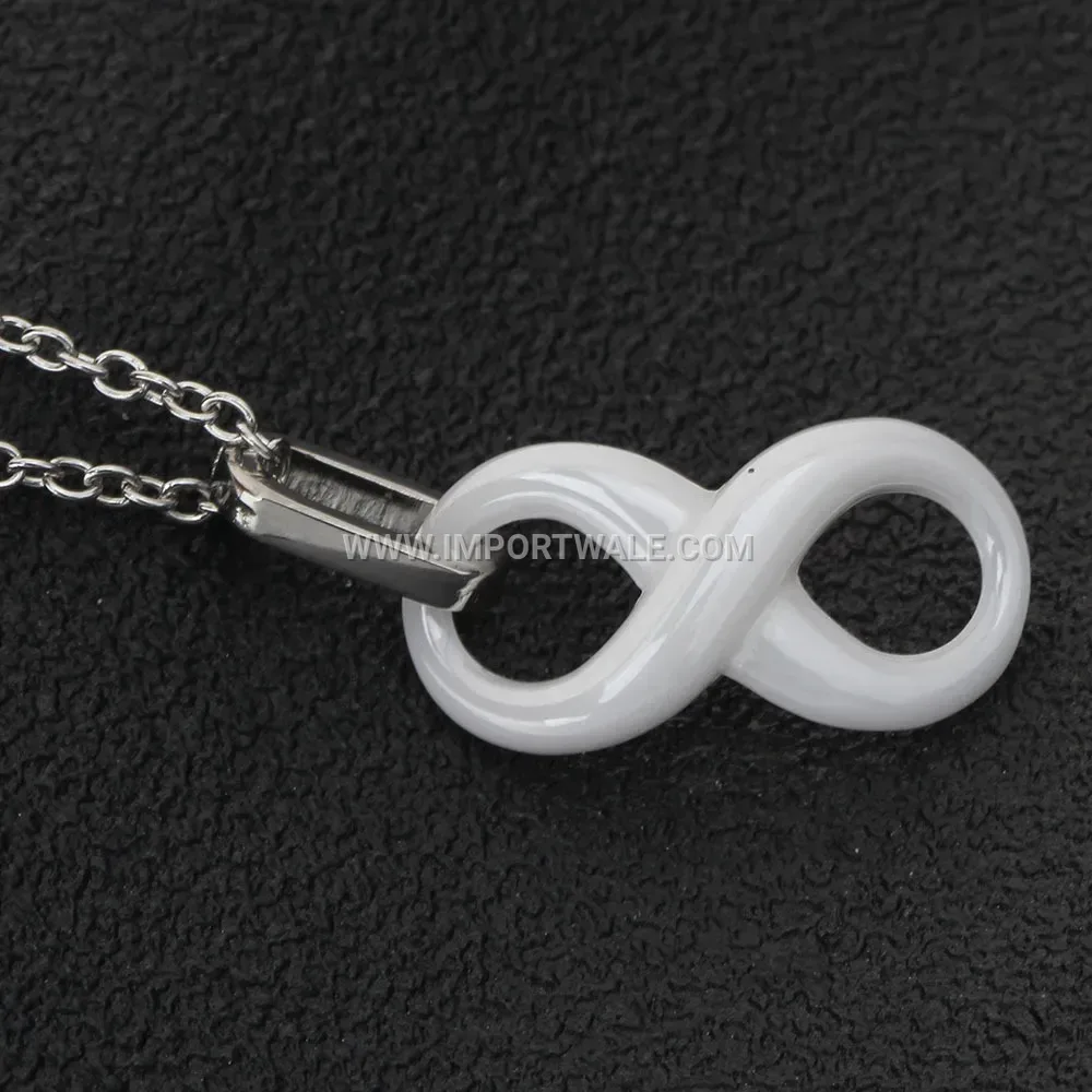 White Ceramic Figure Eight Layered Pendant Necklace