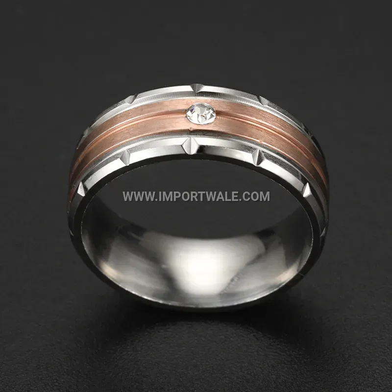 Two-Tone Stainless Steel Rhinestone Band Ring