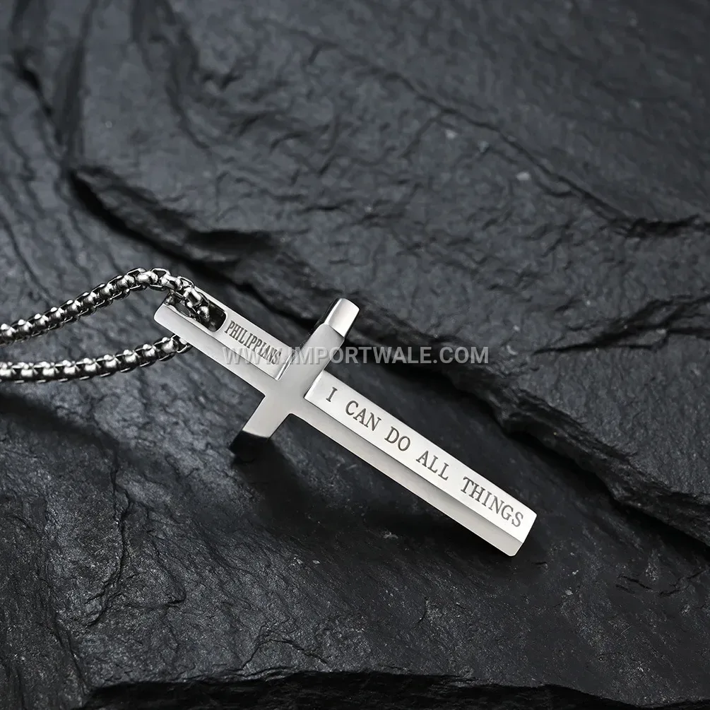 Minimalist Stainless Steel Cross Bible Pendant Necklace