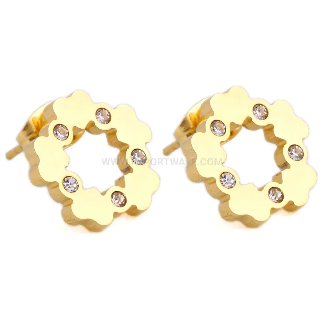 Rhinestone Star and Heart Gold Plated Stainless Steel Stud Earrings 13mm