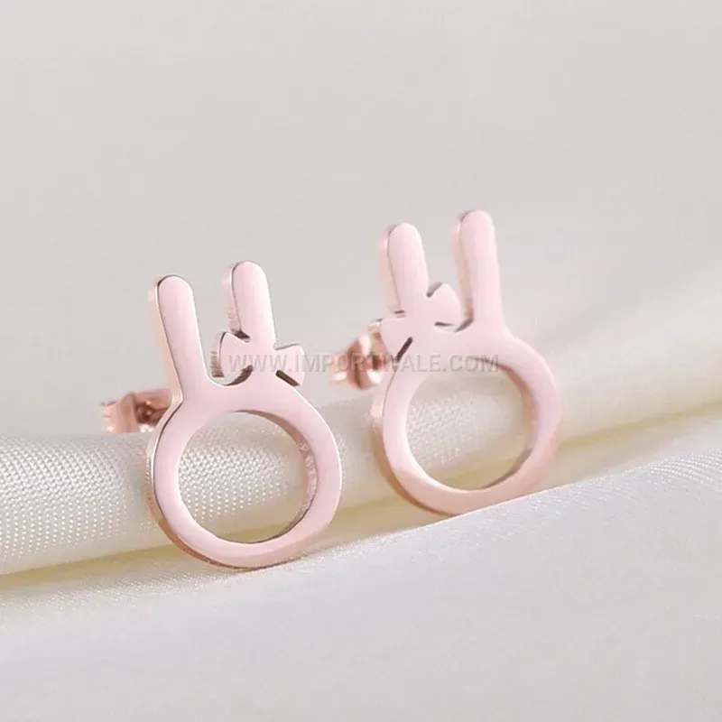 Cute Rose Gold Stainless Steel Rabbit Stud Earrings