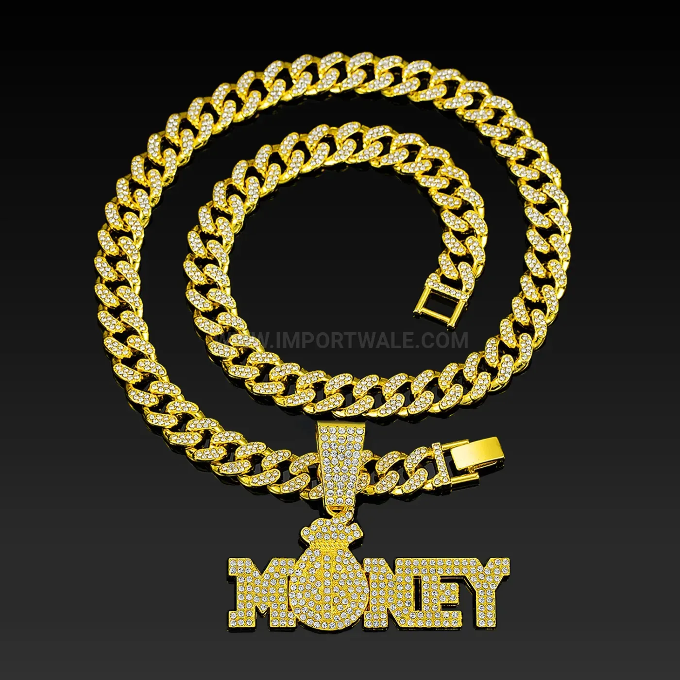 Modern Iced Out Money Bag Pendant Zinc Alloy Cuban Necklace