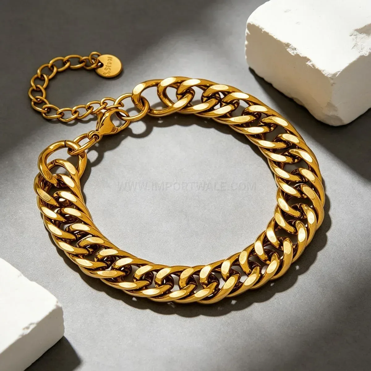 Polished Gold Tone Cuban Link Hip Hop Bracelet