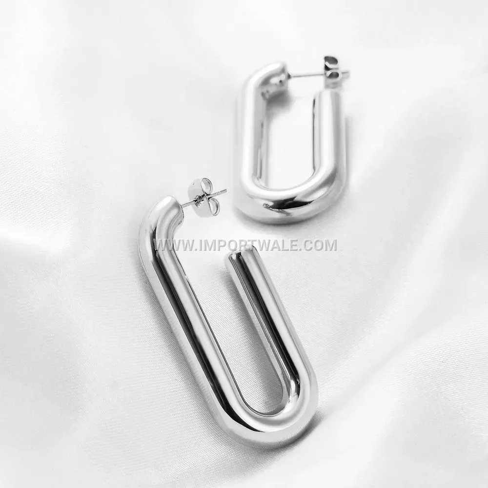 Hollow U-Shape Rectangular Stainless Steel Earrings