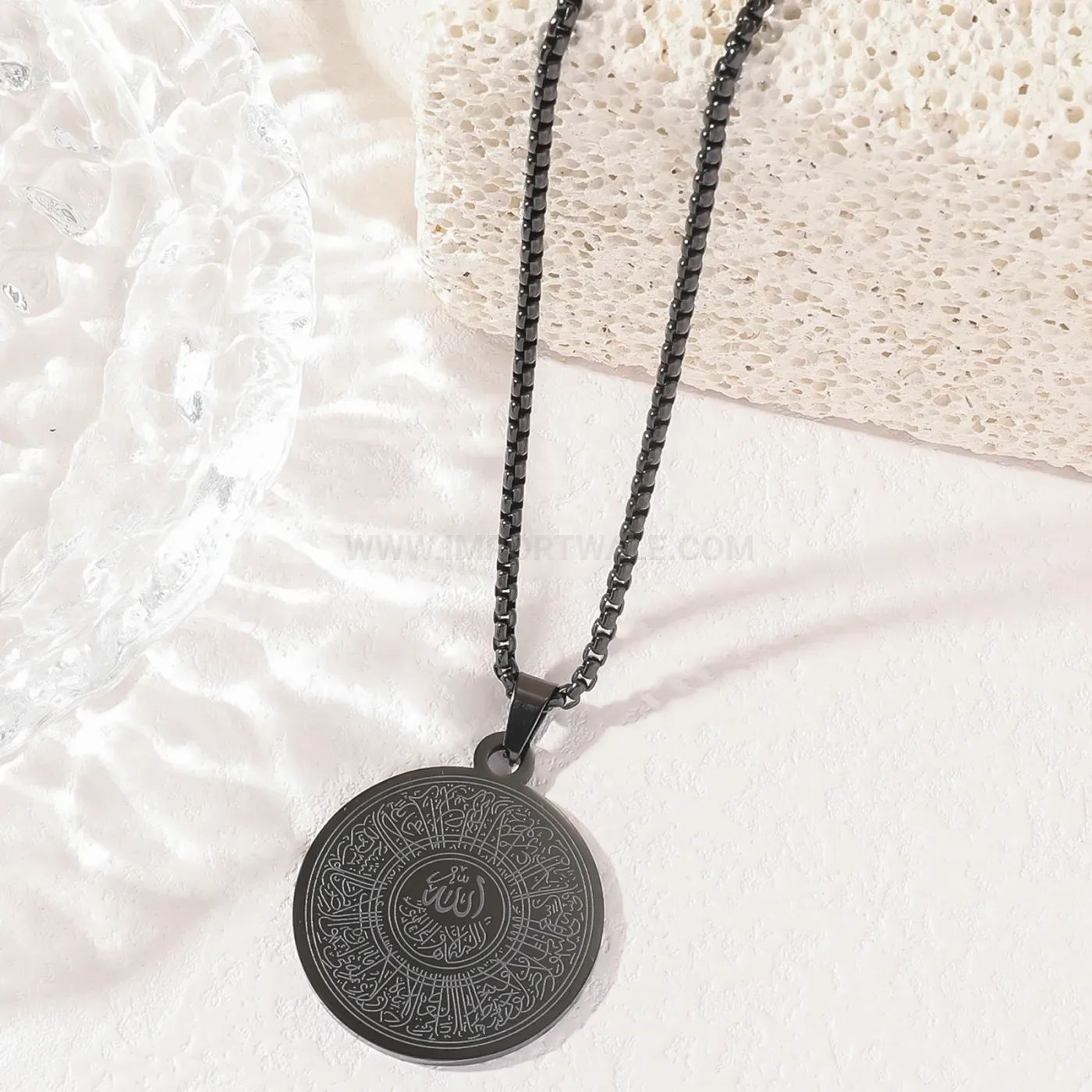 Modern Waterproof Stainless Steel Ayatul Kursi Quran Script Pendant Necklace