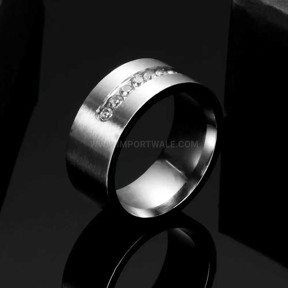 Premium Single Row Cubic Zirconia 8mm Stainless Steel Band Ring