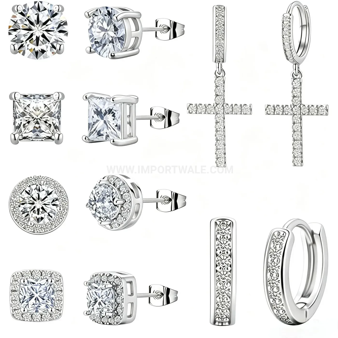 Premium Stainless Steel Cross Motif Stud and Hoop Earring Set