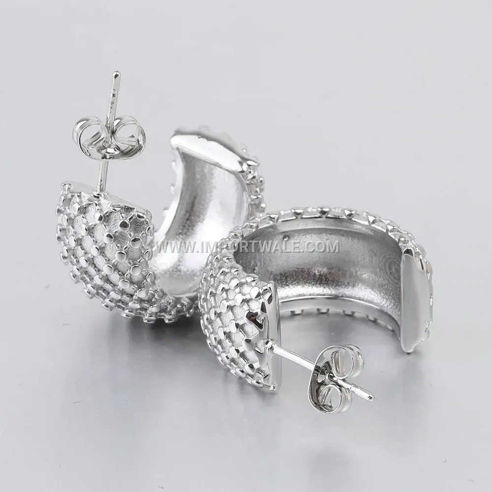 Patterned Stainless Steel Open C Shaped Hoop Earrings