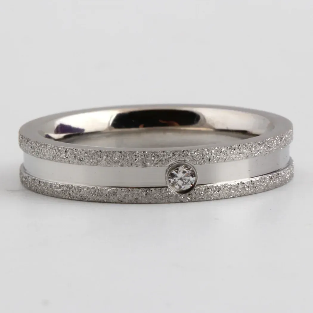 Chic Frosted Stainless Steel Crystal Inlaid Minimalist Band Ring