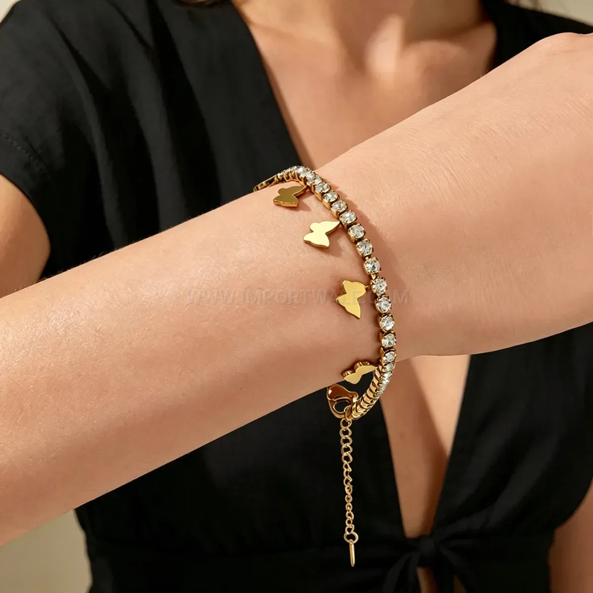 Pave Crystal Starburst Charm Stainless Steel Chain Bracelet