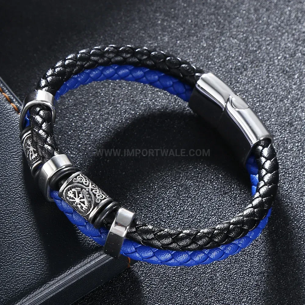 Steel Magnetic Clasp Leather Bracelet for Men