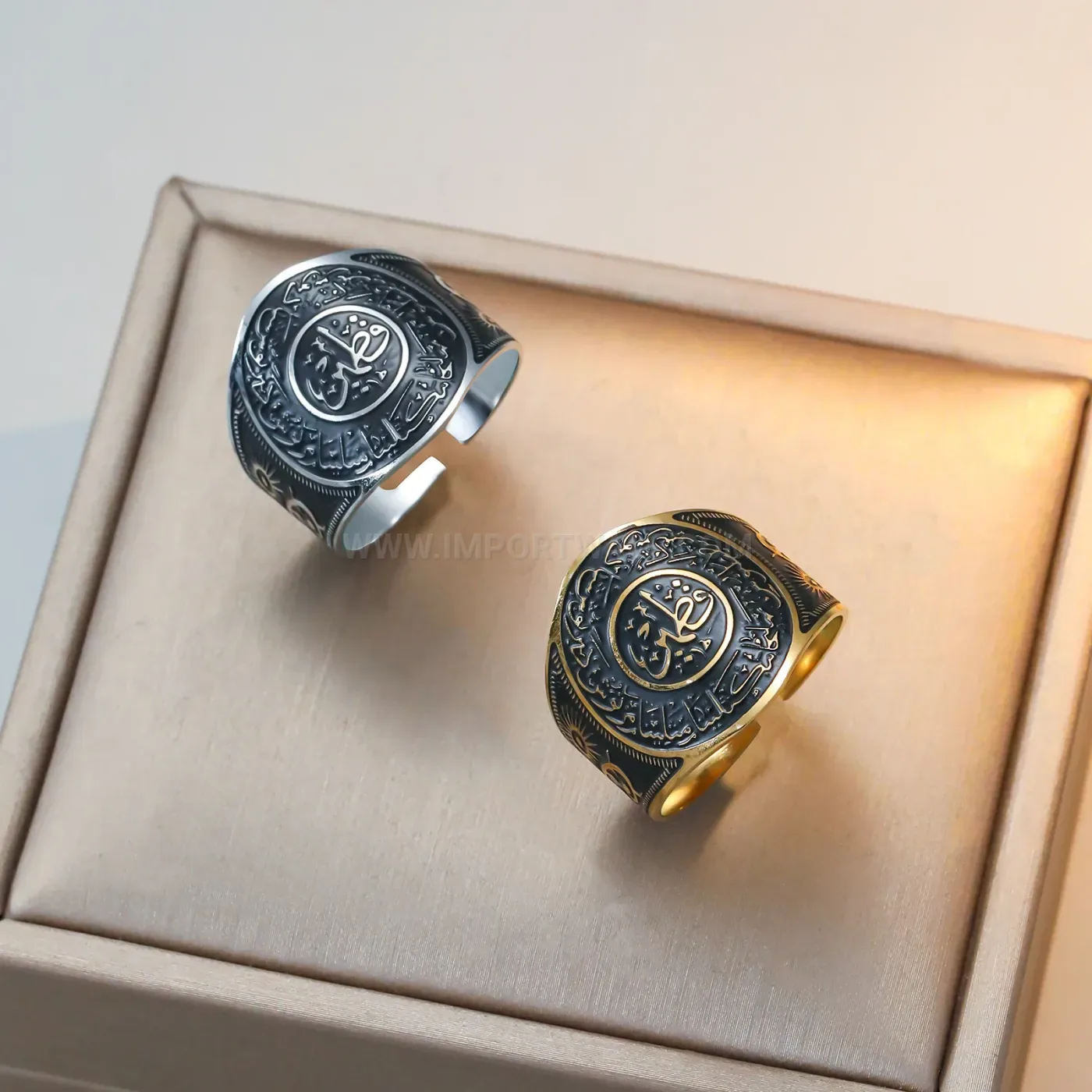 Trendy 18K Gold Plated Stainless Steel Arabic Calligraphy Adjustable Signet Ring