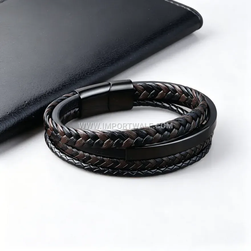 Multi Layer Braided Leather Magnet Clasp Bracelet