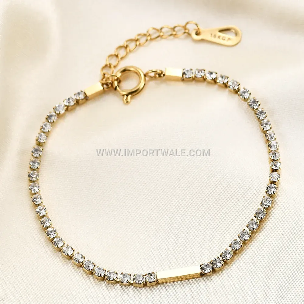 Minimalist Stainless Steel Bar Bracelet Accentuated with Cubic Zirconia