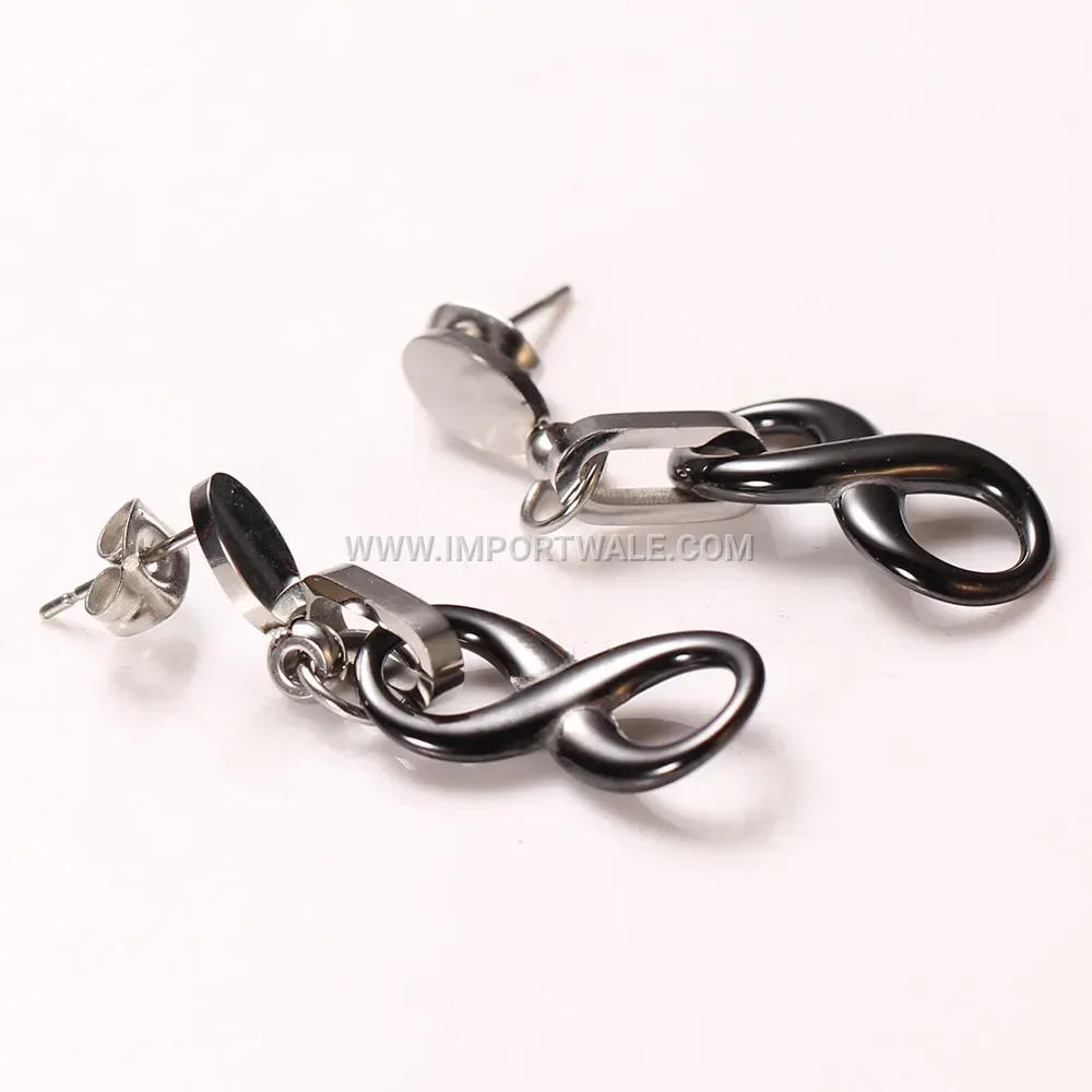Modern Figure Eight Infinity Stainless Steel Ceramic Drop Earrings