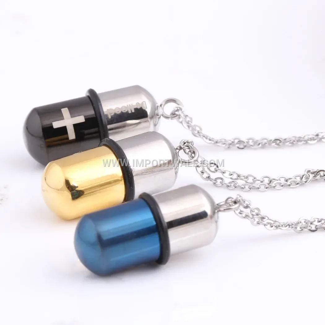 Cross Capsule Pill Stainless Steel Pendant Necklace for Men