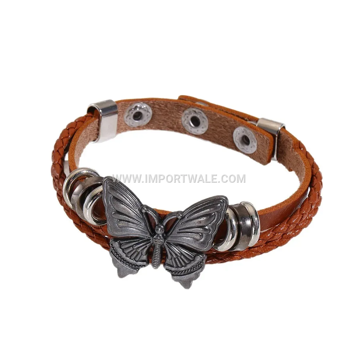 Vintage Dark Style Butterfly Charm Leather Bracelet
