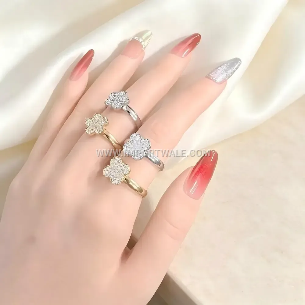 Clover Flower Zircon Stainless Steel Ring