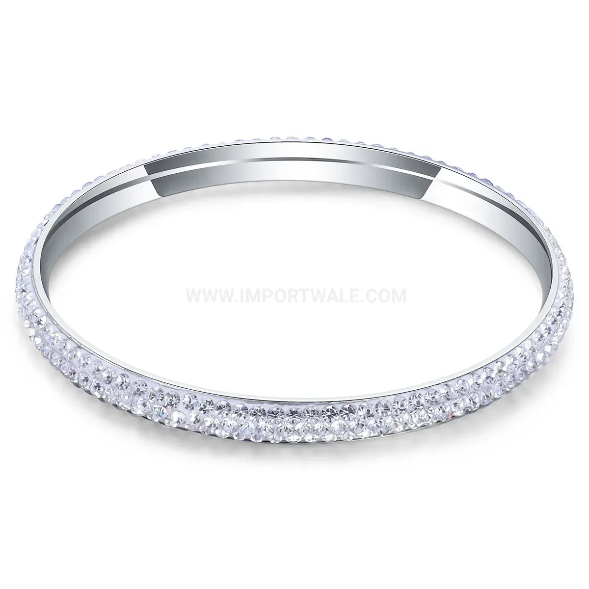 Premium Sparkling Rhinestone Three Row Stainless Steel Bangle