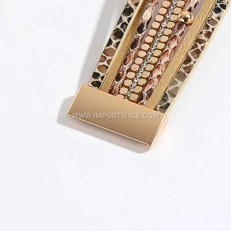 Snakeskin Pattern Woven Leather Bracelet with Magnetic Clasp