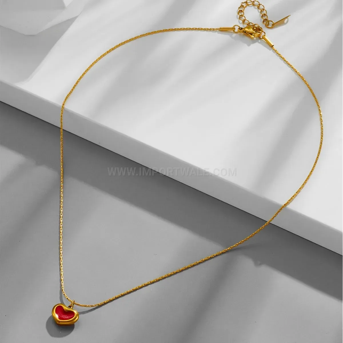 Chic Red Enamel Heart Pendant Gold Titanium Steel Choker