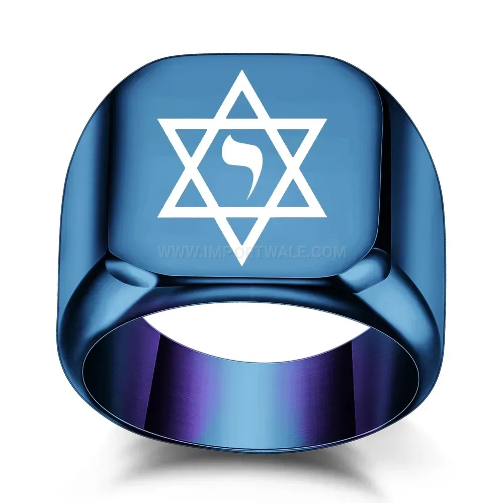 Trendy Hexagram Engraved Stainless Steel Statement Signet Ring