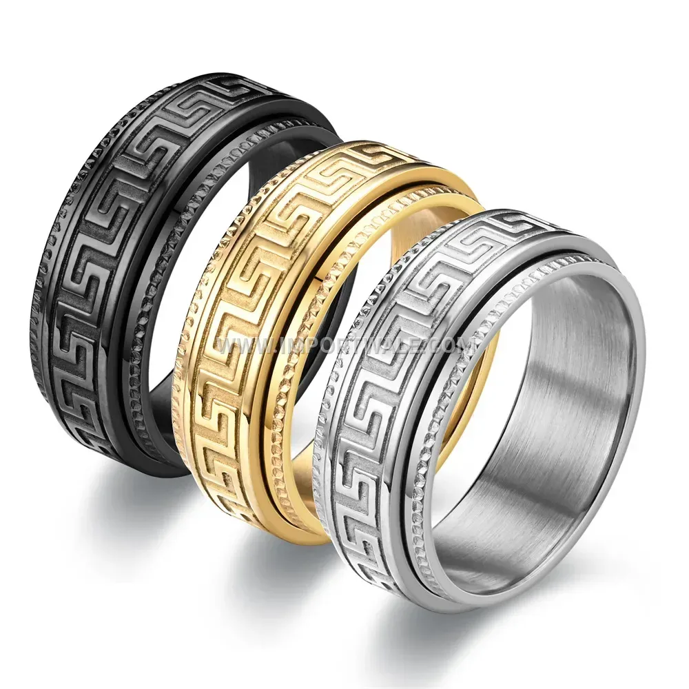 Embossed Great Wall Pattern Stainless Steel Spinner Ring
