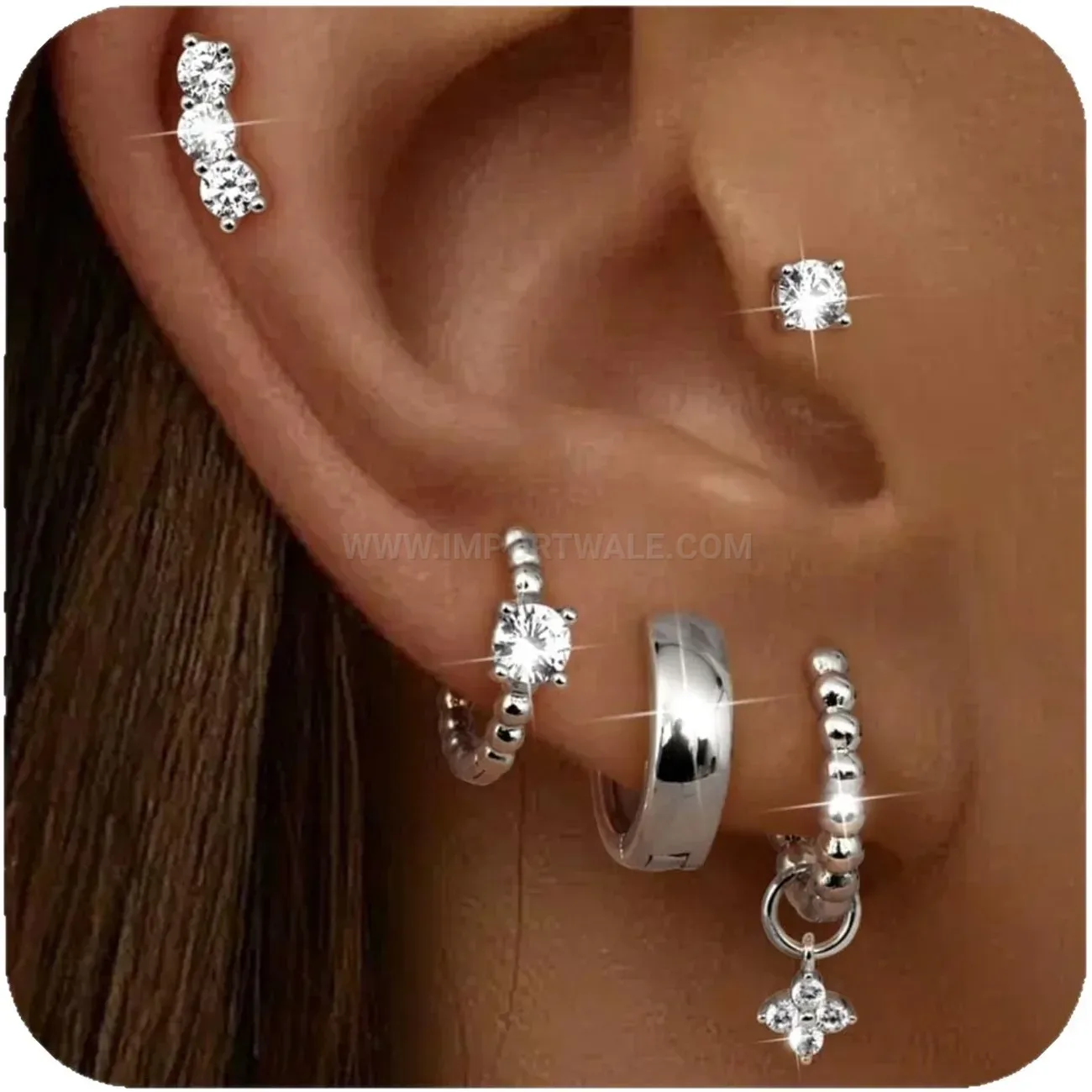 Premium Geometric Stainless Steel Zircon Piercing Earring Set
