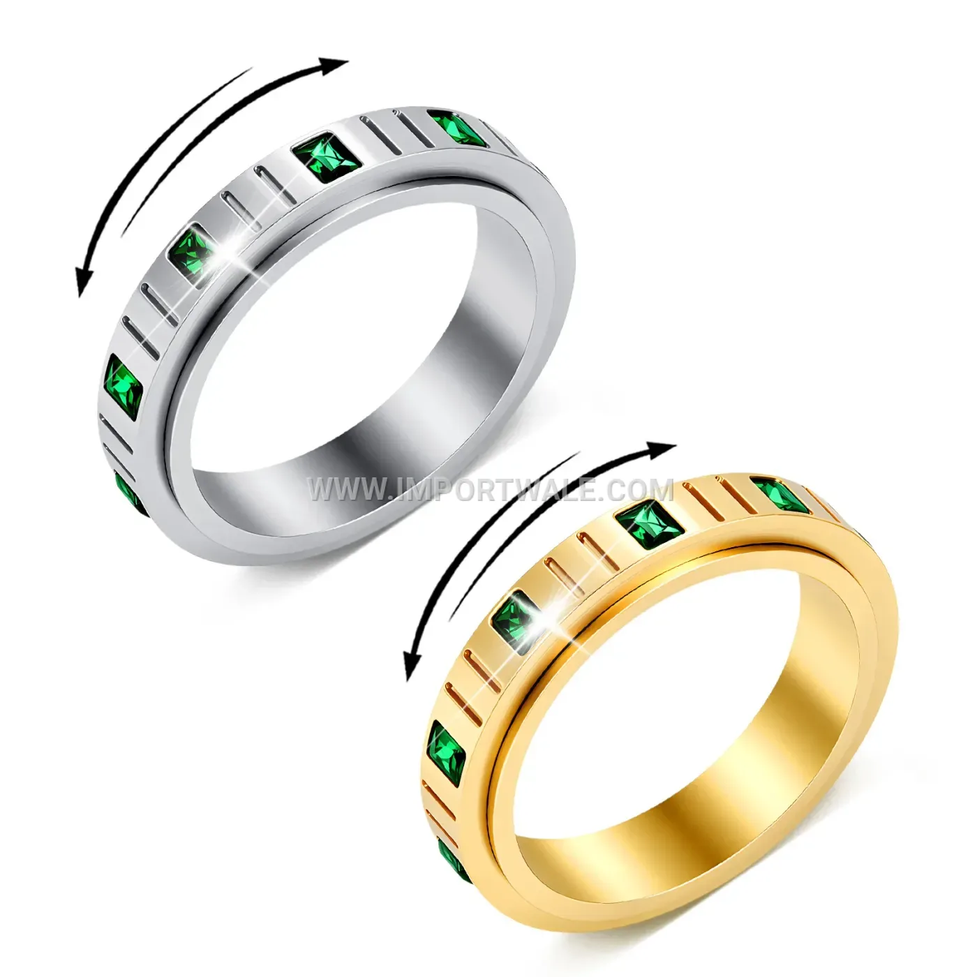 Micro Pave Zircon Stainless Steel Rotating Band Ring
