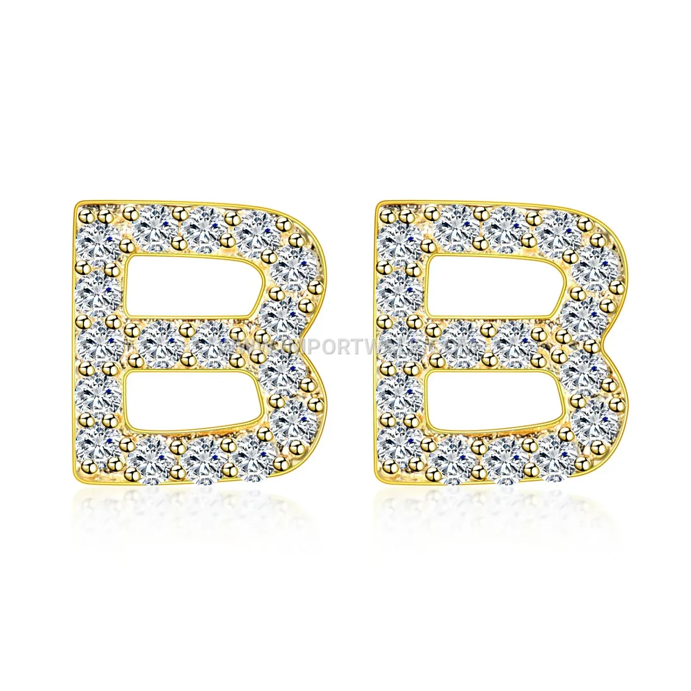 Cubic Zirconia Initial Letter Brass Stud Earrings