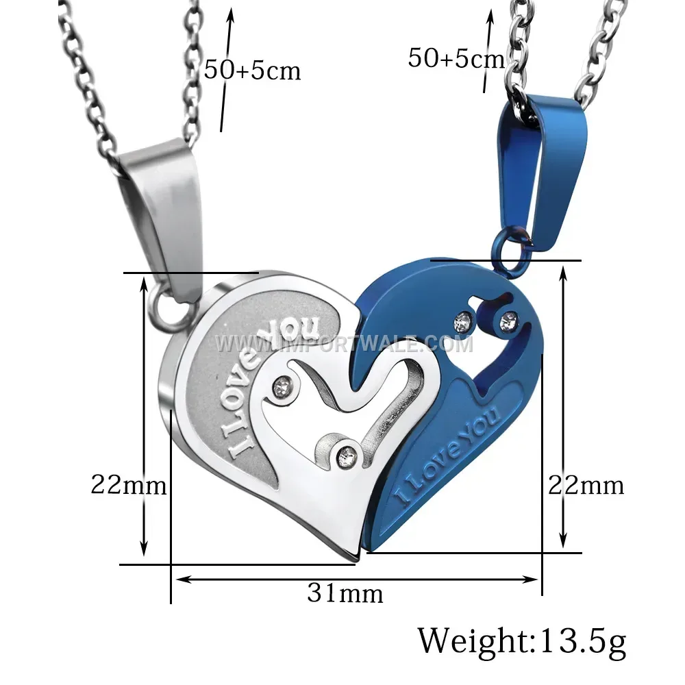 Matching Couple Heart Pendant Stainless Steel Engraved Necklace