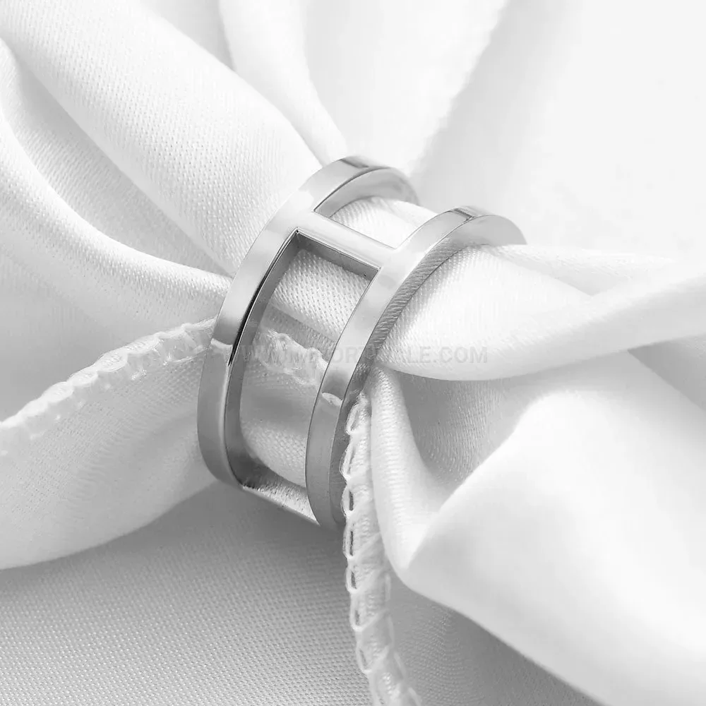 Bold Minimalist Cutout Double Band Stainless Steel Ring