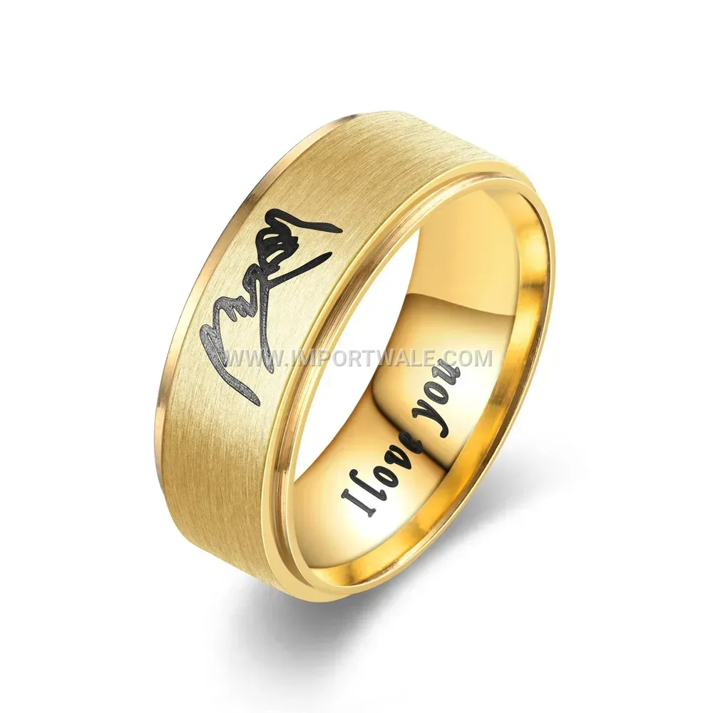 Stepped Edge Hand-in-Hand Engraved Stainless Steel Couple Ring Band
