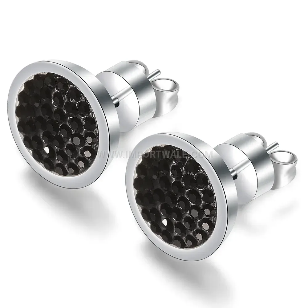 Sparkling Crystal Circular Stainless Steel Stud Earrings