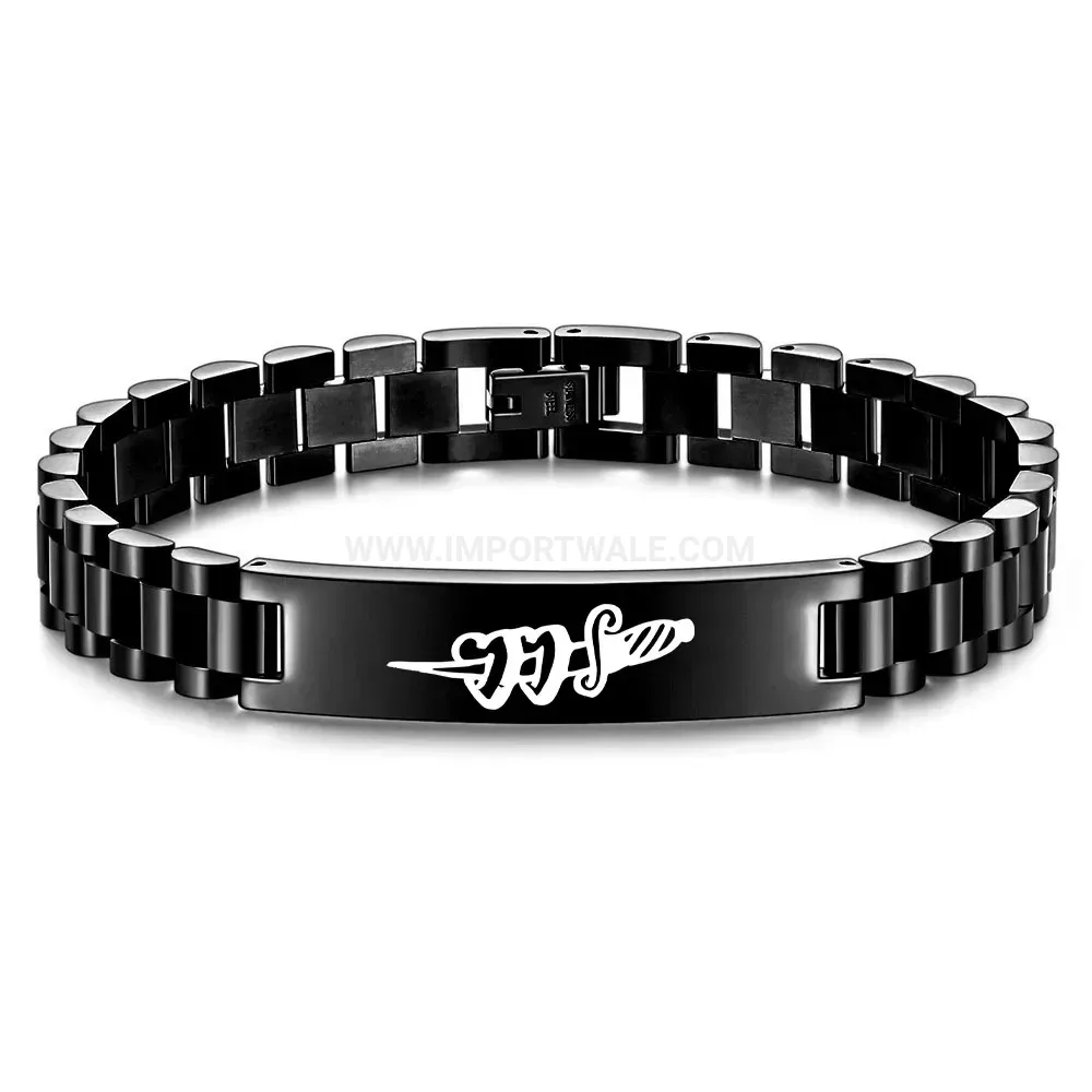Men's 10mm Stainless Steel Heart Dagger Watch Band Link Bracelet